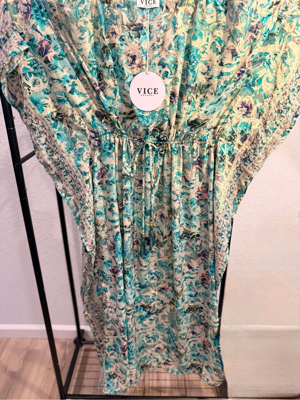 Vice Apparel Teal & Mint Paisley Maxi Caftan